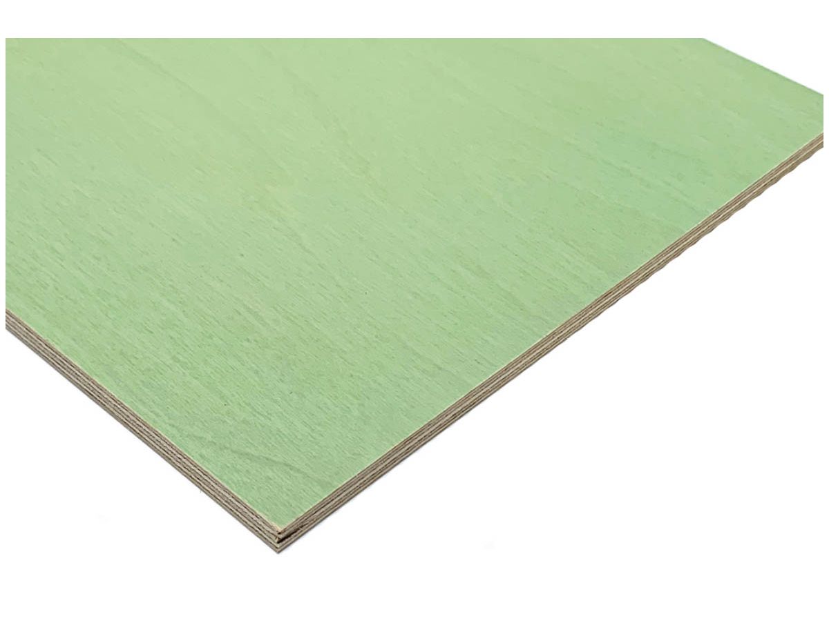 Sperrholzplatte Sperracolor Plac lime green ca. RAL 6019 13-lagig Birke Schälfurniert gestürzt A/B Träger Birkensperrholz