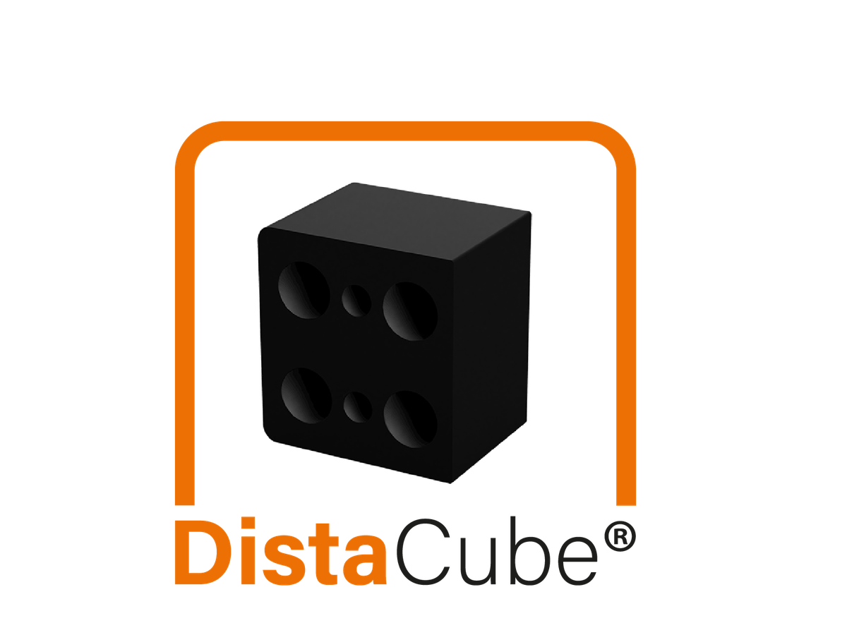 Distanzklotz DistaCube® 25 carbonschwarz RAL 7021 inkl. 2x Tablarstifen 1x Euroschraube