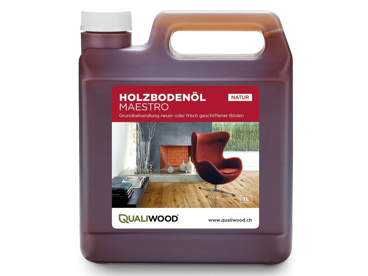 QUALIWOOD Holzbodenöl "Maestro" natur  für unbehandeltes oder gelaugtes Holz Verbrauch 8-20 m2/l, Gebinde à 2.5 l