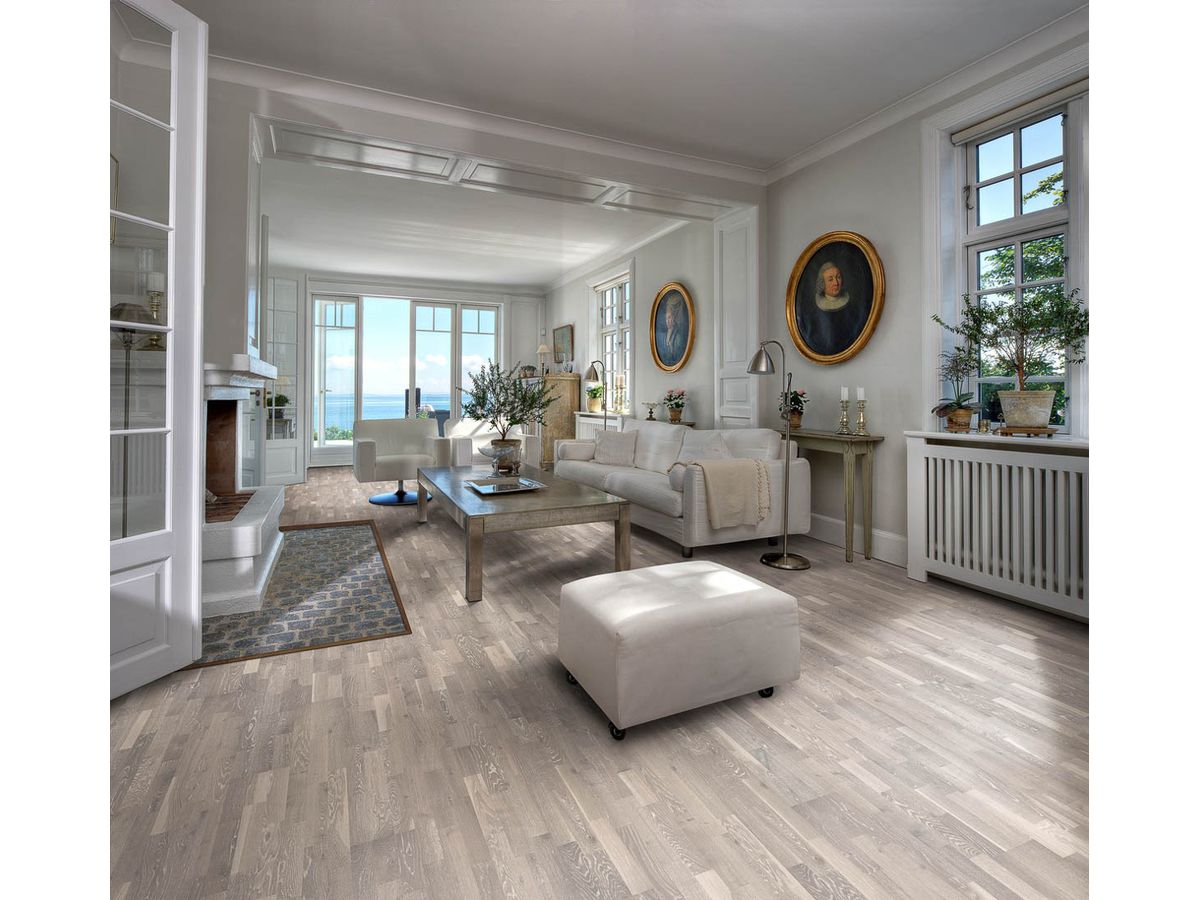 Kährs 3-Stab Design Collection Eiche 44.2 schneeweiss Country wenig Splint gebürstet Mattlack