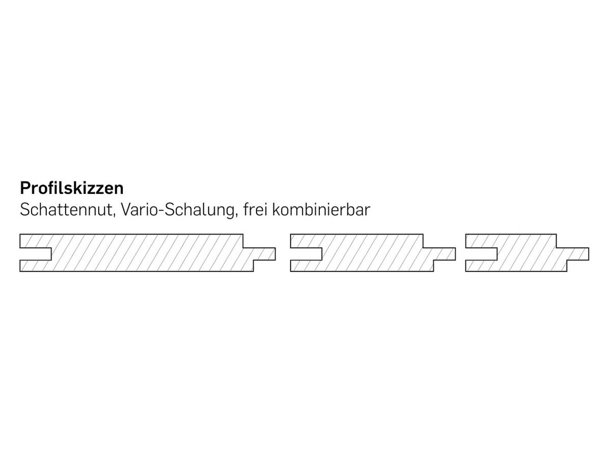 Fassade Schalung QUALIWOOD Fichte heimisch N1 Vario Kontrast Grau Sichtseite sägerauh Kanten gebrochen N+K Feder schwarz
