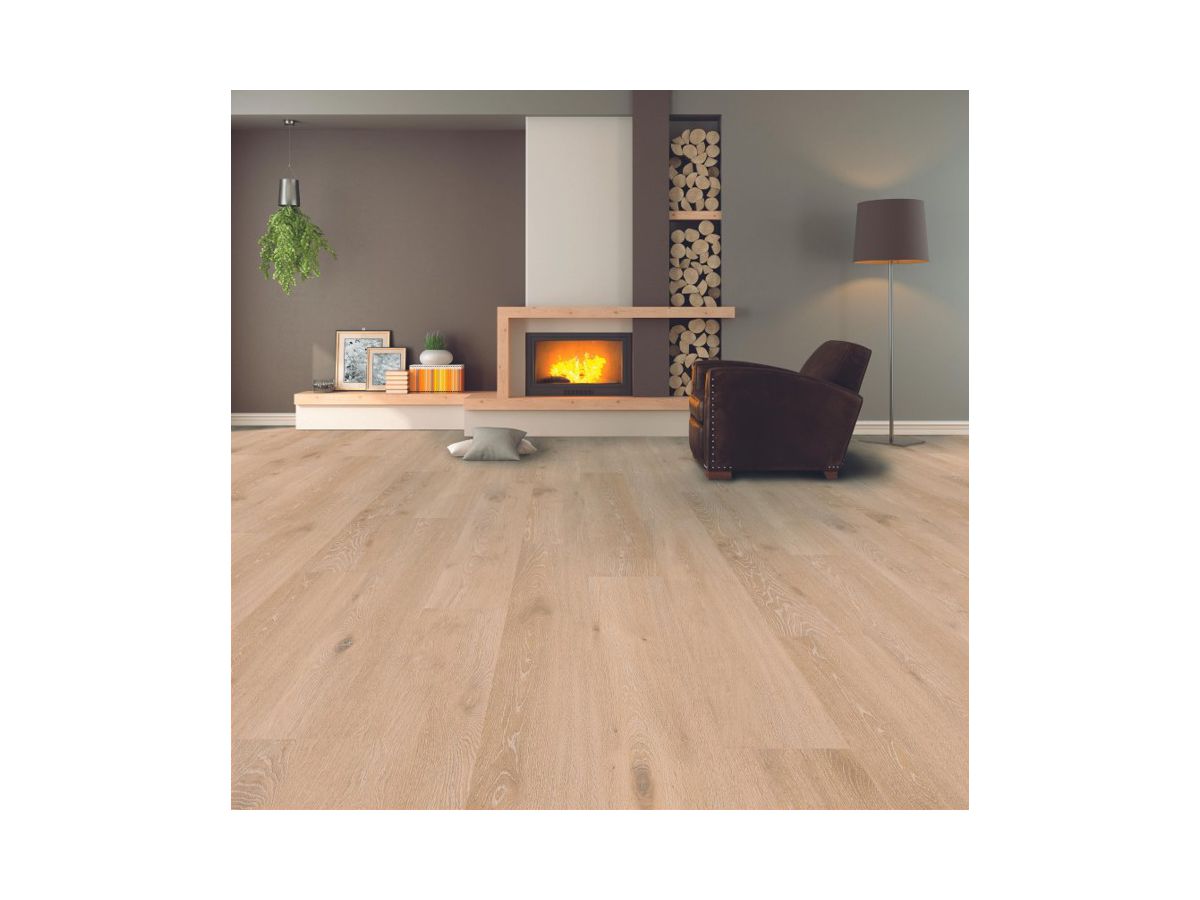 Design Korkboden Corelan Klebefliese Eiche Iceland Strukturiert glatte Kante HotCoating Lack