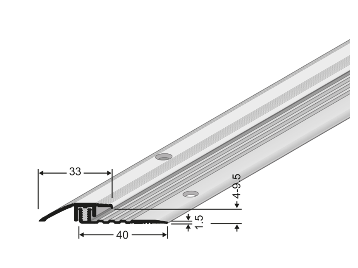 Anpassungsprofil PPS silber eloxiert für Aufbauhöhen 4-9.5mm