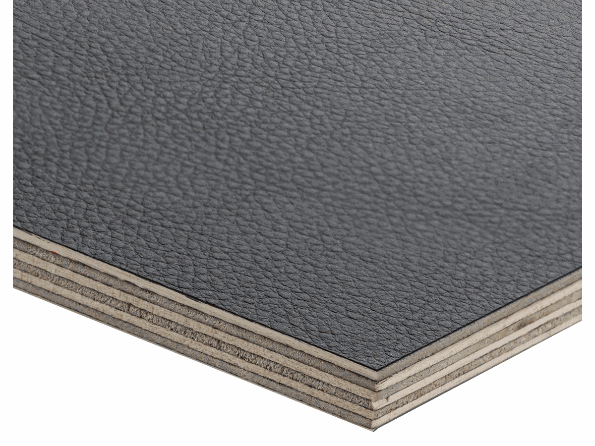 Sperrholzplatte Sperracolor Pattern Leather schwarz 2-seitig Phenolharzfilm schwarz 220g 1-seitig Lederprägung 13-lagig