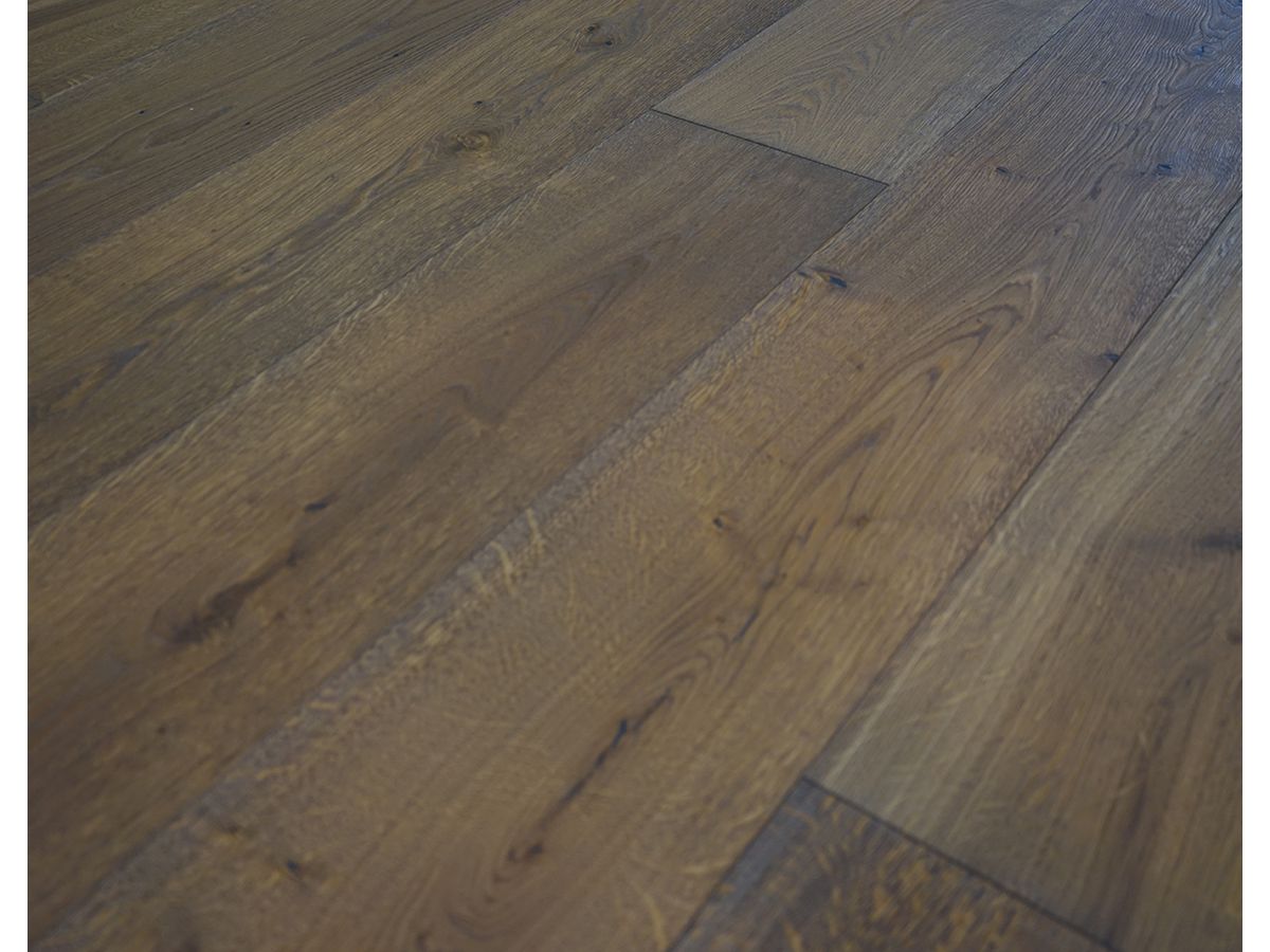 Parkett QUALIWOOD CABANE XL Sardona Eiche angeräuchert rustikal tief gebürstet schwarz gekittet cremeweiss geölt gefast