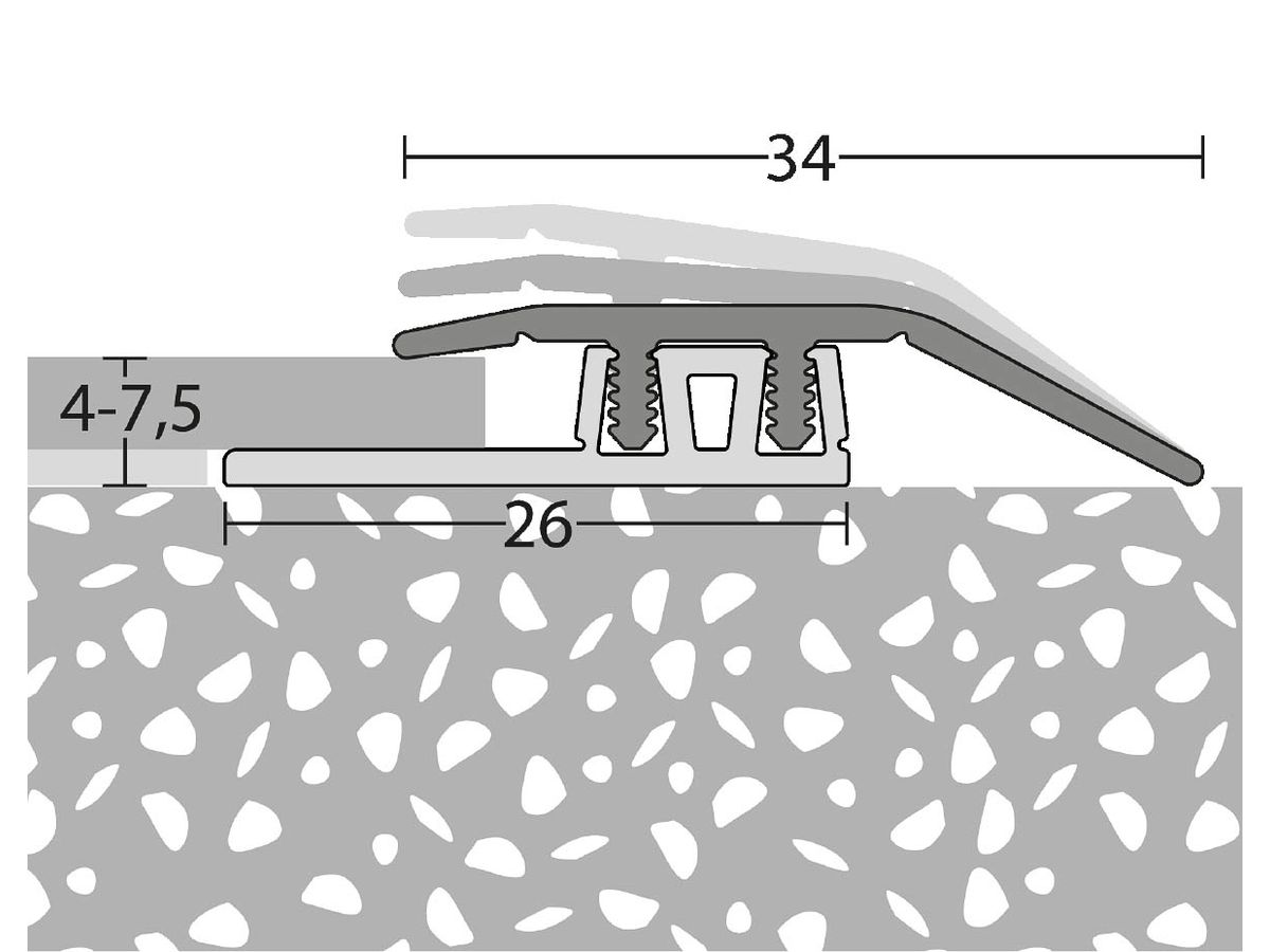 Bodenprofil "Anpassung" Profi-Design Nr. 323  für Belag 4-7.5 mm, Höhenunterschied 0-7.5 mm  Farbe: Edelstahl matt (pr)