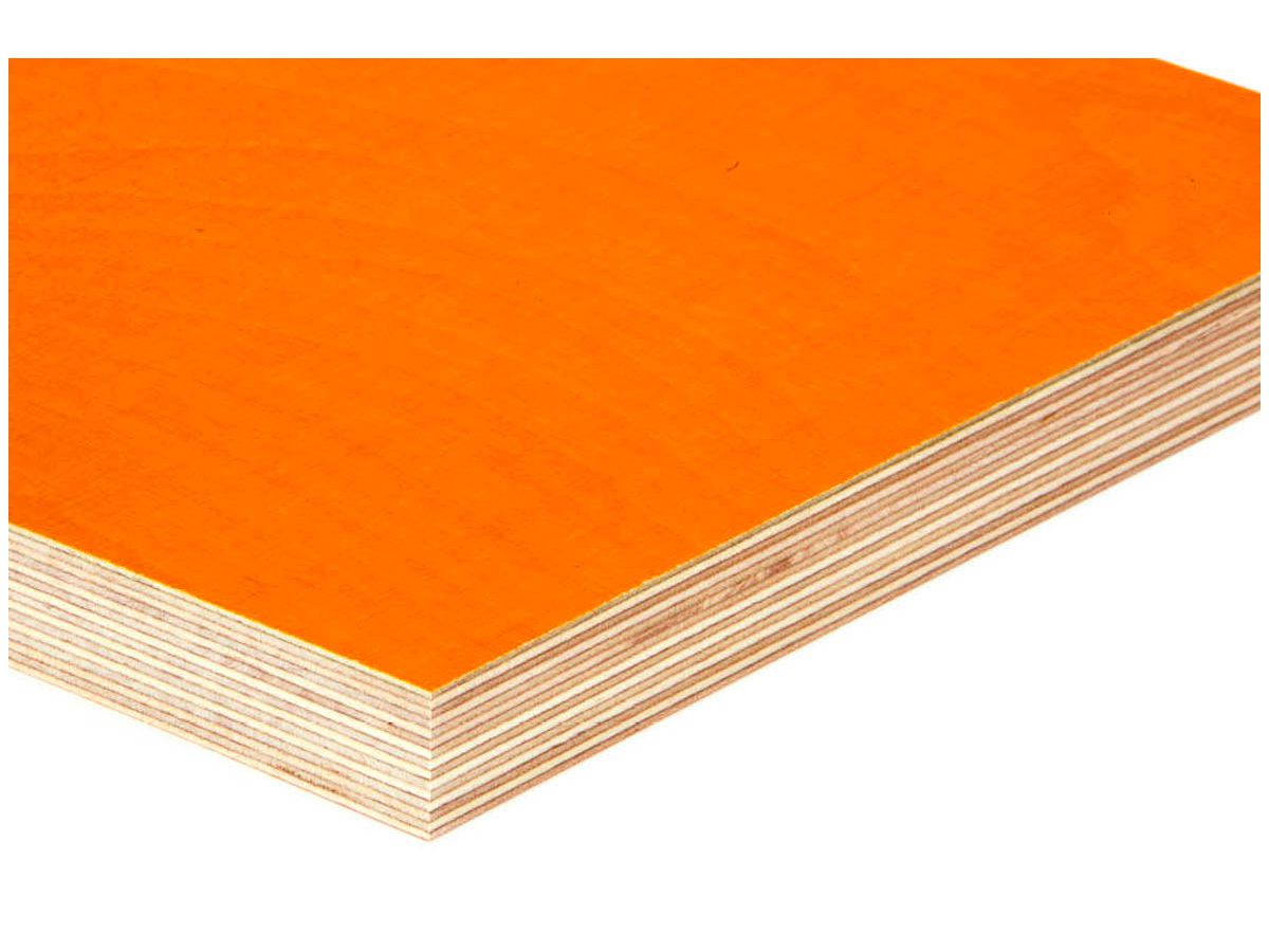 Sperrholzplatte Sperracolor Eco Transparent orange ca. RAL 2008 13-lagig 2-s Farbanstrich u transp Melaminfilm Verl EN 636-3