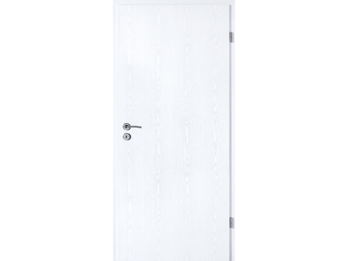 Türblatt JeldWen Optima 30 samtesche weiss DuriTop Kanten rund Röhrenspan 2x Band V0020 vernickelt Schloss BB Band links