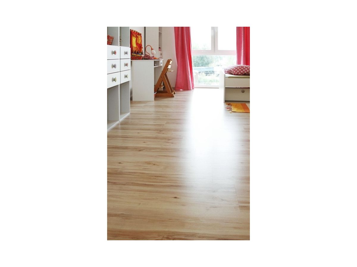 Design Korkboden Cortica Klebefliese Ahorn Strukturiert glatte Kante HotCoating Lack