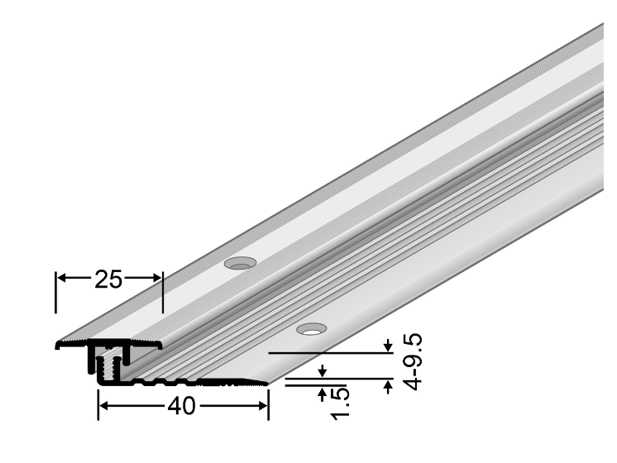 Übergangsprofil PPS silber eloxiert für Aufbauhöhen 4-9.5mm