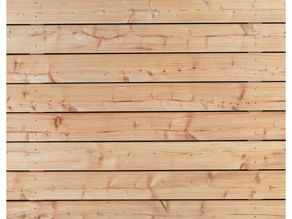 Terrassendiele Lärche europäisch N2 gehobelt Kanten gerundet verwachsenastig Sichtseite splintfrei