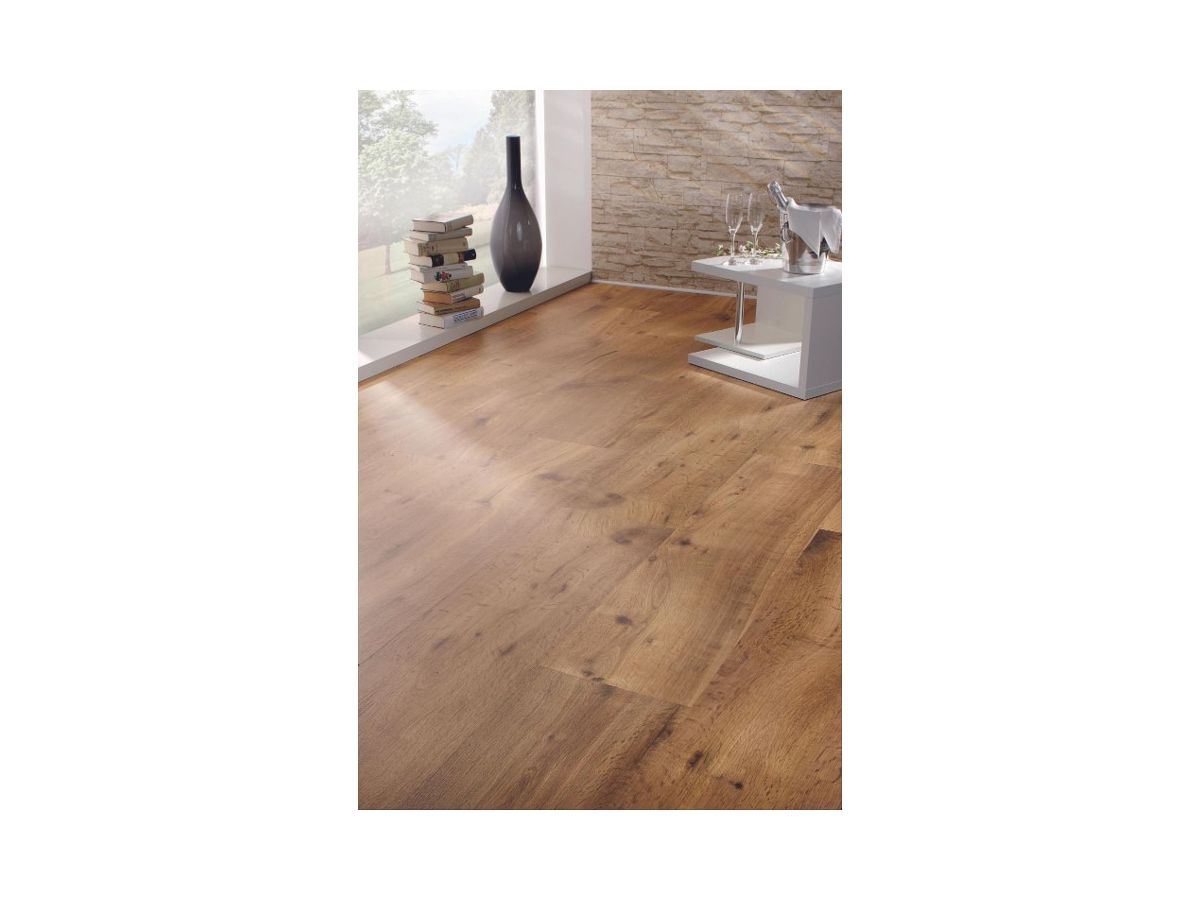Design Korkboden Corelan Klebefliese Chalet Eiche Strukturiert glatte Kante HotCoating Lack