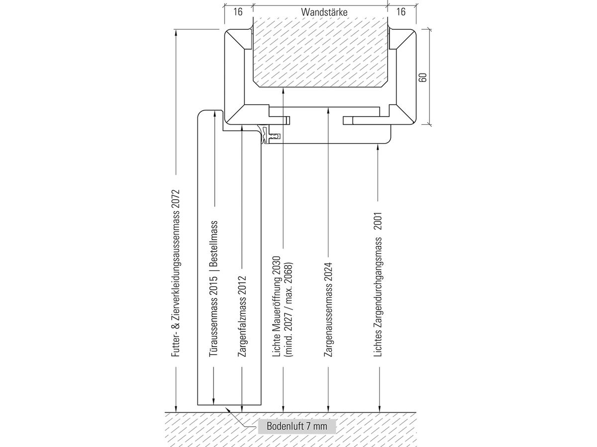 Türfutter JeldWen VZ-6 vorgrundiert Kanten rund 2x V3400 WF Schliessblech silber Band links