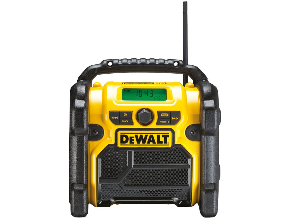 DeWalt DAB+/FM Baustellen-Radio Netzanschluss (230 Volt) od.  10,8-18,0 V XR Li-Ion Akku (DCR020-QW) exkl. Akku/inkl. VRG