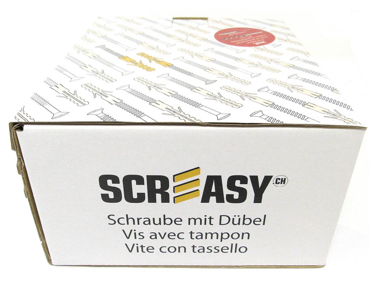 Sockelleistenschrauben Screasy TX vernickelt 3.5x35mm inkl. Dübel, Bit und Bohrer 5mm Pack à 500 Stk.