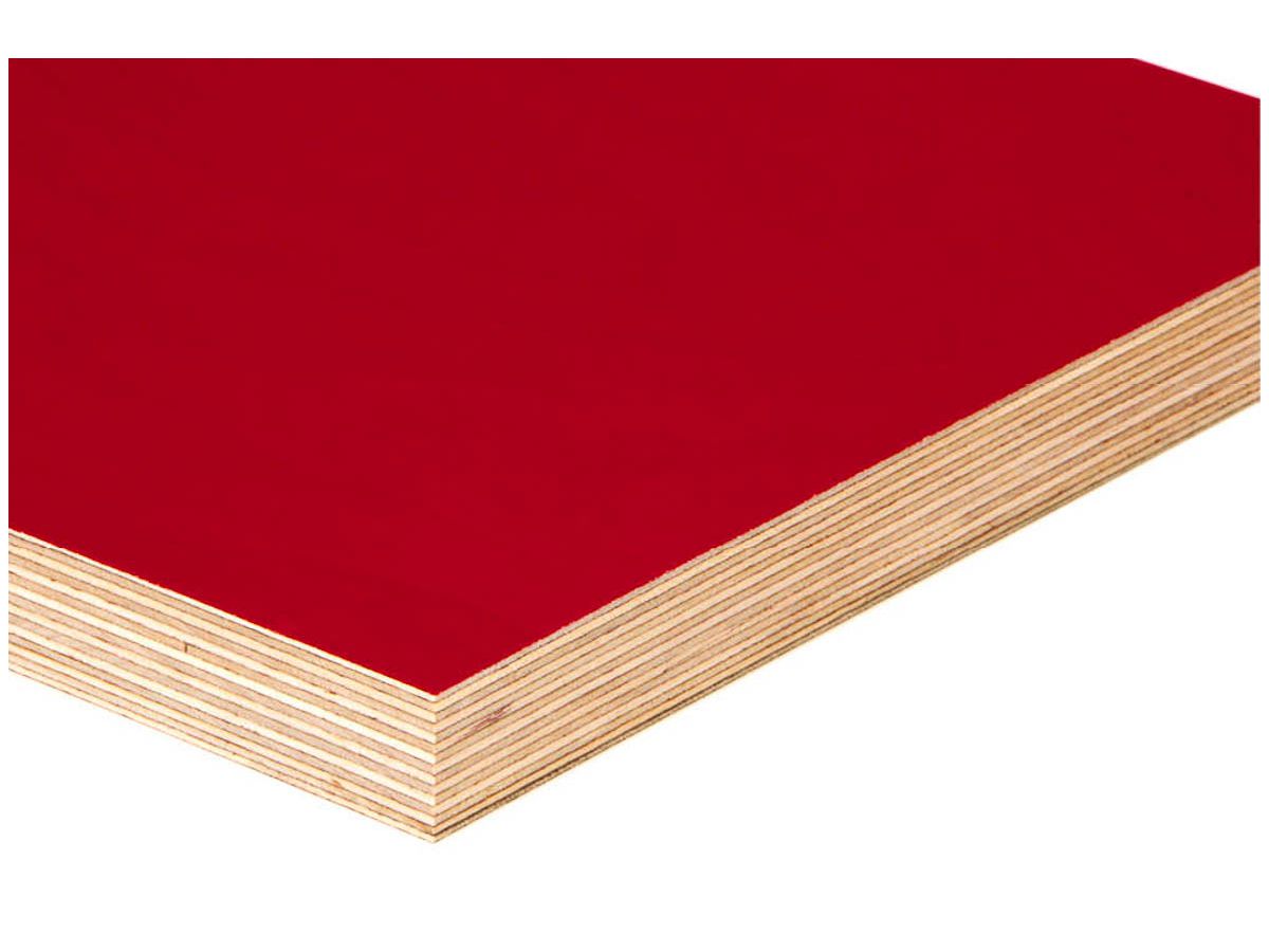 Sperrholzplatte Sperracolor Eco Transparent rot ca. RAL 3020 13-lagig 2-s Farbanstrich u transp Melaminfilm Verl EN 636-3
