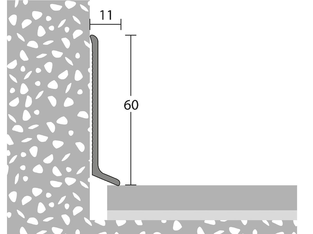 Sockelleiste parallel 60x11 mm Aluminium mit Fuss Silber eloxiert ungelocht Länge 4000 mm